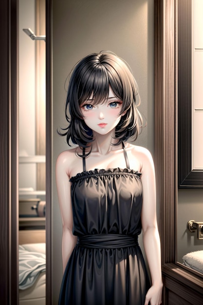 a girl in a black dress