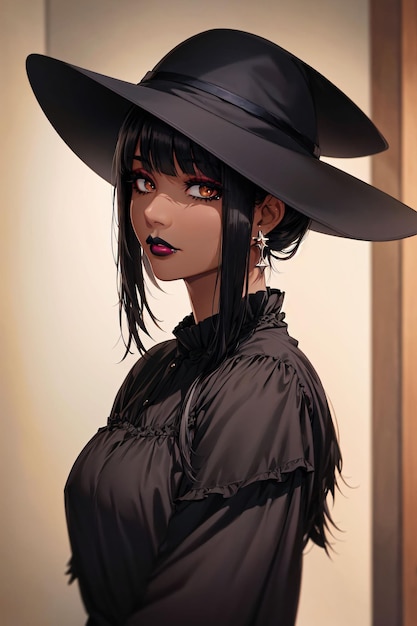 A girl in a black hat