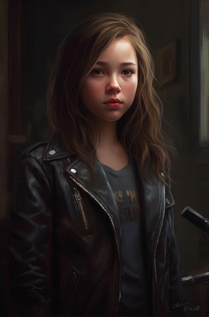 Girl in a black leather jacket