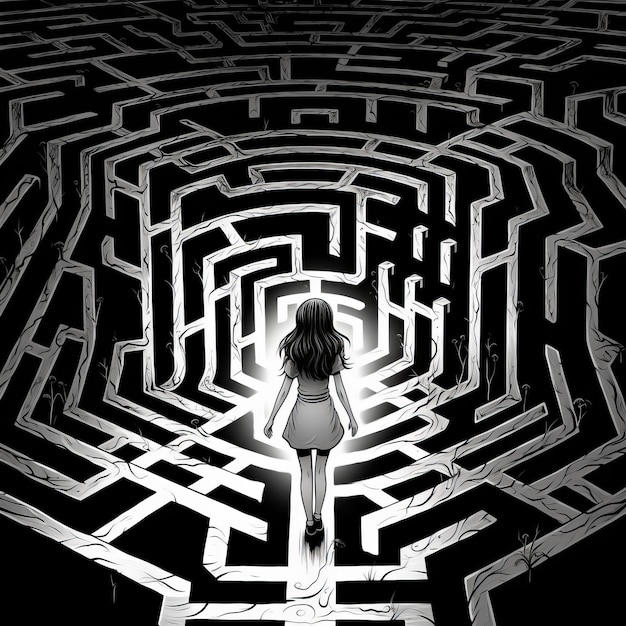 Photo girl in a black and white maze