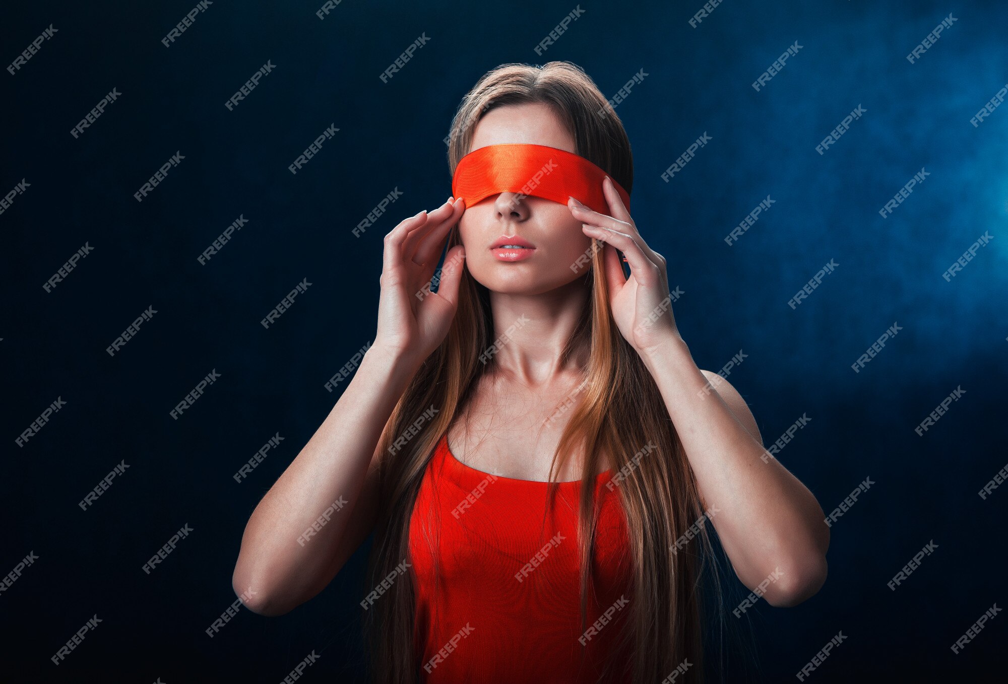 Blindfolded woman, red, Blindfolded, woman, girl, HD wallpaper