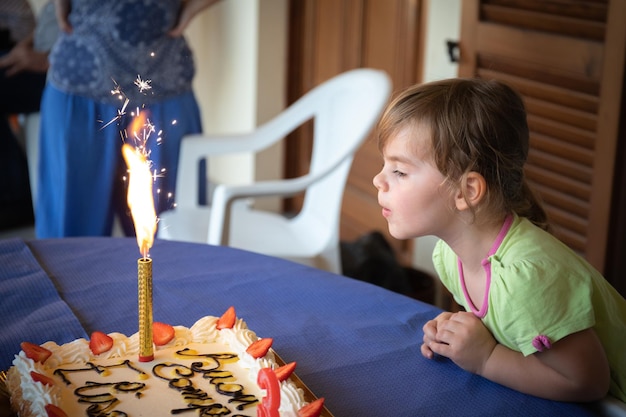 Photo girl blow candle