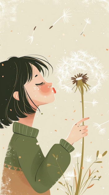 A girl blowing a dandelion