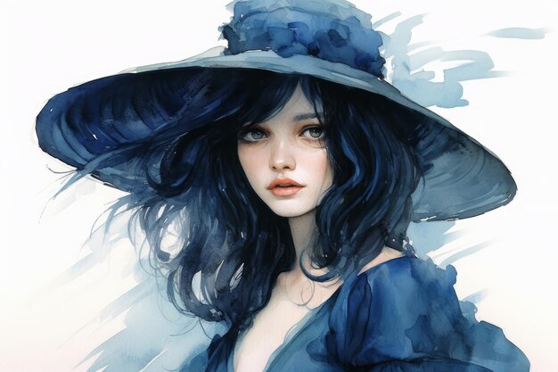 A girl in a blue hat with a blue hat