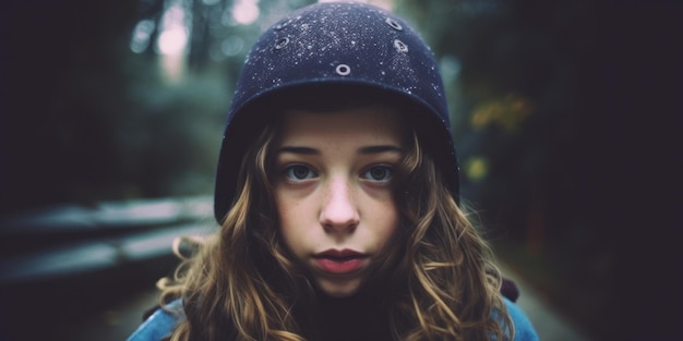 Girl in blue hat