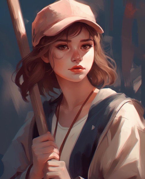 A girl in a blue jacket with a baseball bat in her hand