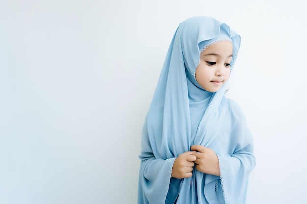 青いイスラム教徒の服を着た女の子