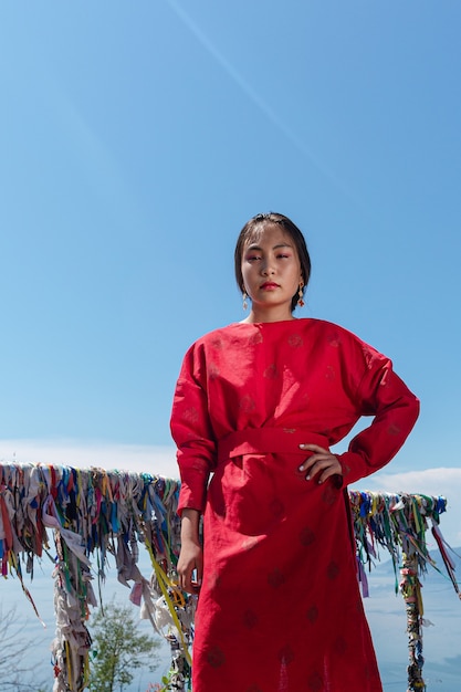 Photo the girl of buryat appearance on lake baikal