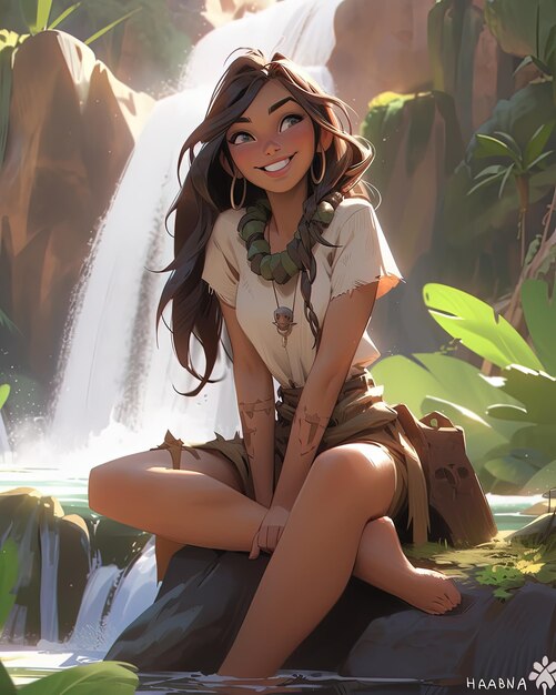 Girl by waterfall