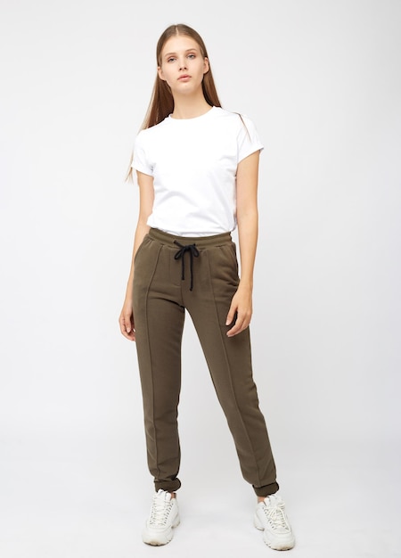 Premium Photo | Girl in cargo pants and white tshirt