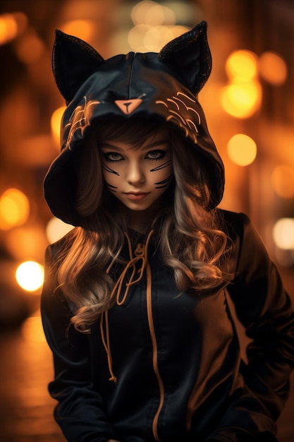 A girl in a cat costume