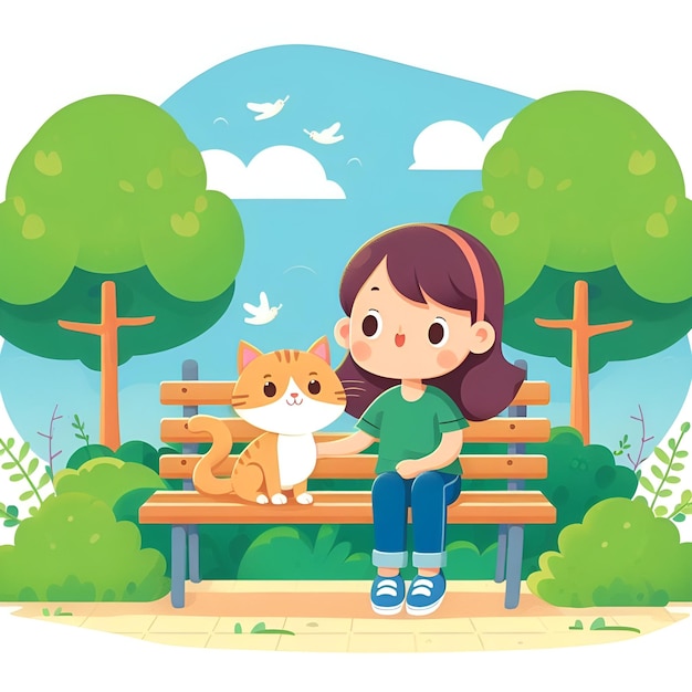 公園で女の子と猫