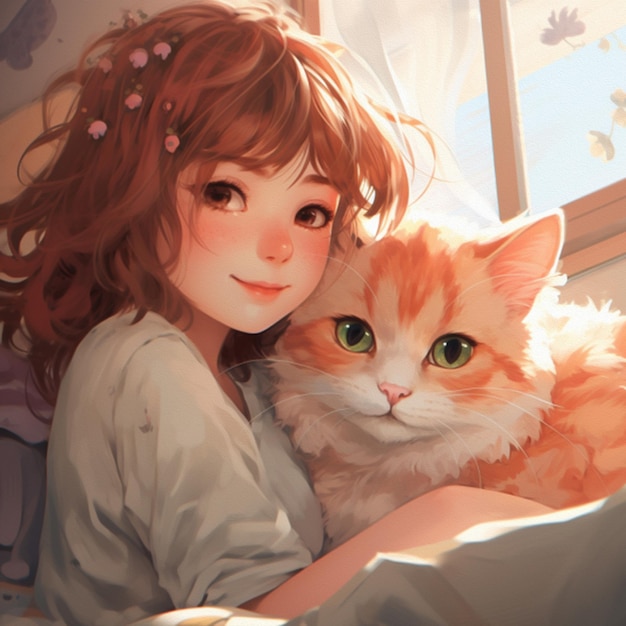 girl and cat