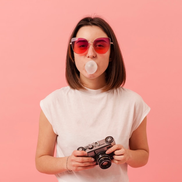 Girl chewing bubble gum