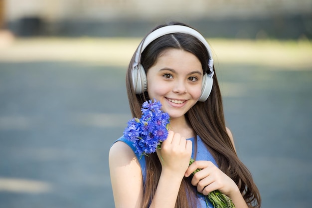 Girl child enjoy summer playlist modern headphones best soundtrack concept