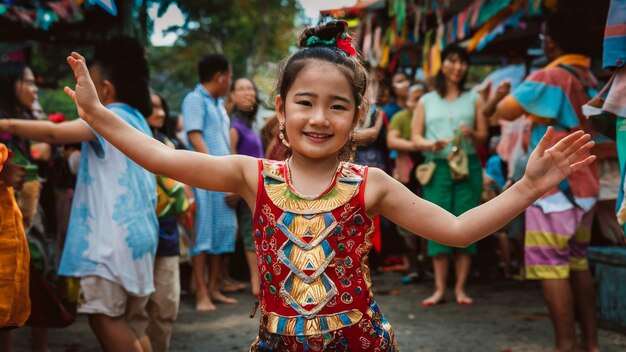 Photo a girl in a colorful costume with the word quot i love you quot on the bottom