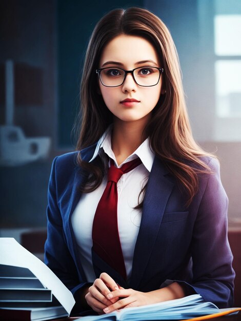 Girl in corporate Suits and office looks like a teacher