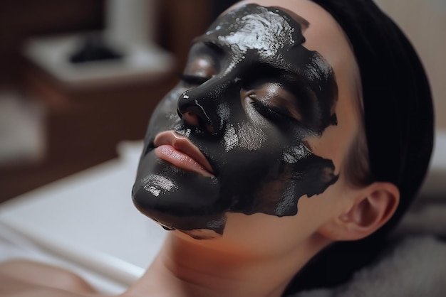 A girl in a cosmetic mask is resting in a beauty salon Self care beauty