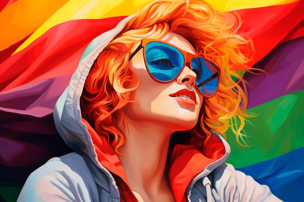 Girl covered with lgbt flag pride month ai generated