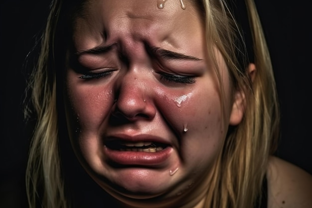 A girl crying with tears on her face