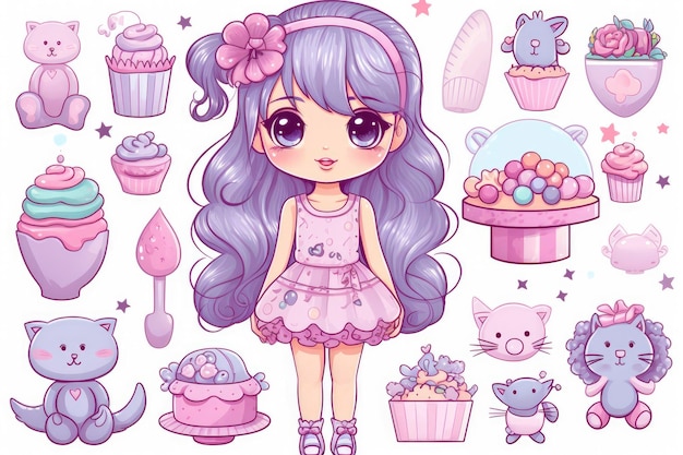 Photo girl cute clip art kawaii style pastel colourscartoon styledoodle ar 32 v 52 job id 3b21af6226134249a6667e75fd790434