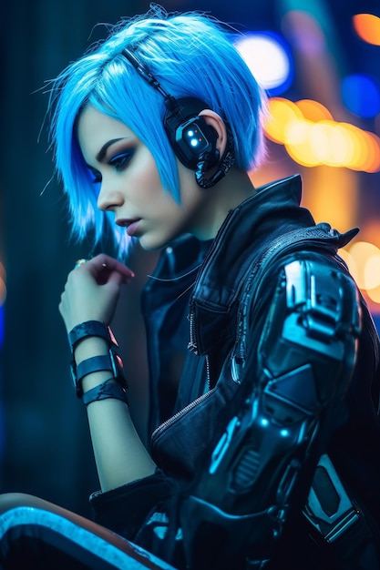 A girl in a cyberpunk costume