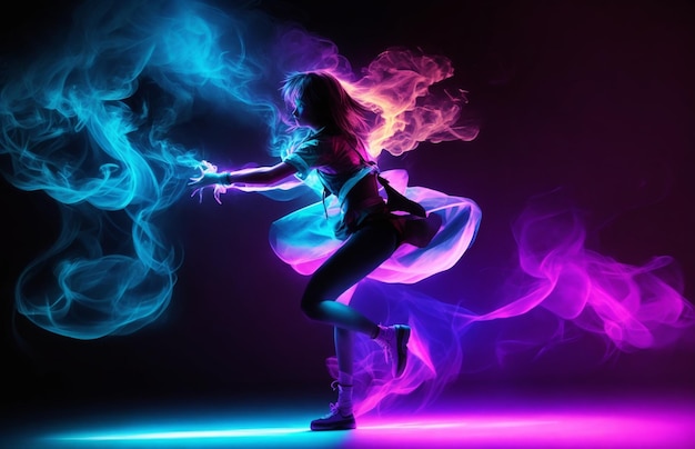 girl dance on nice dance neon light and smoke effect