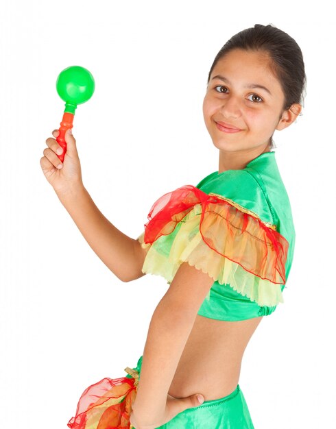 Girl dancing with Latin American clothing