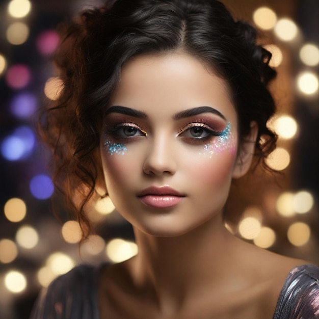 Photo girl dark eyeshadow makeup shimmer ai generated