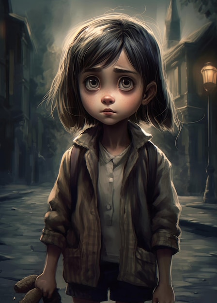 A girl in a dark street