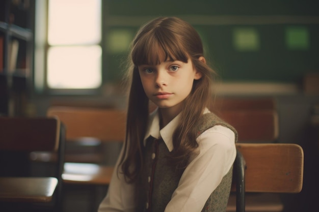 Girl at desk in classroom Education in elementary school Generative AI