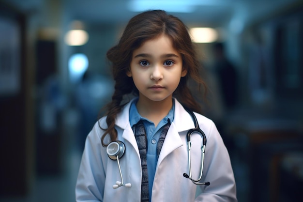 Photo girl doctor holding stethoscope in hospital