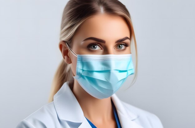 Girl doctor in a medical mask portrait