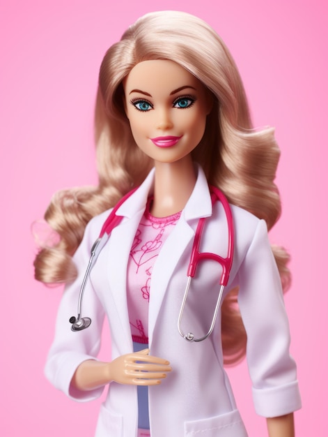 Girl doctor nurse in pink style barbie style