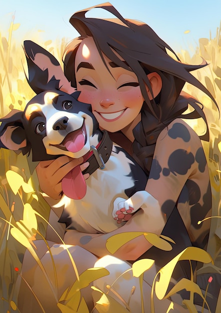 girl and dog in nature