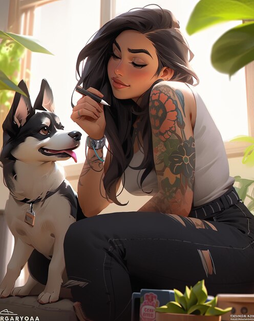 Photo girl and dog