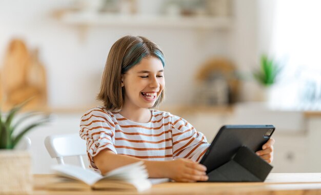 Girl doing homework or online education