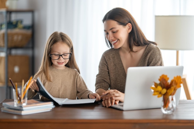 Girl doing homework or online education