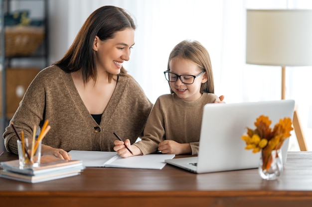 Girl doing homework or online education