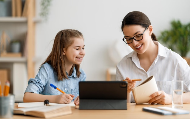 Girl doing homework or online education