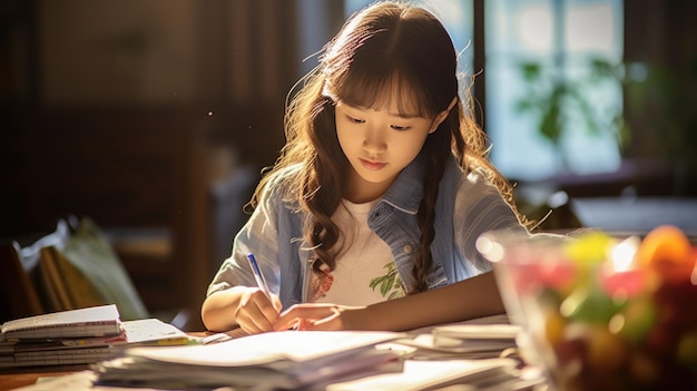 写真 数学の宿題をしている女の子