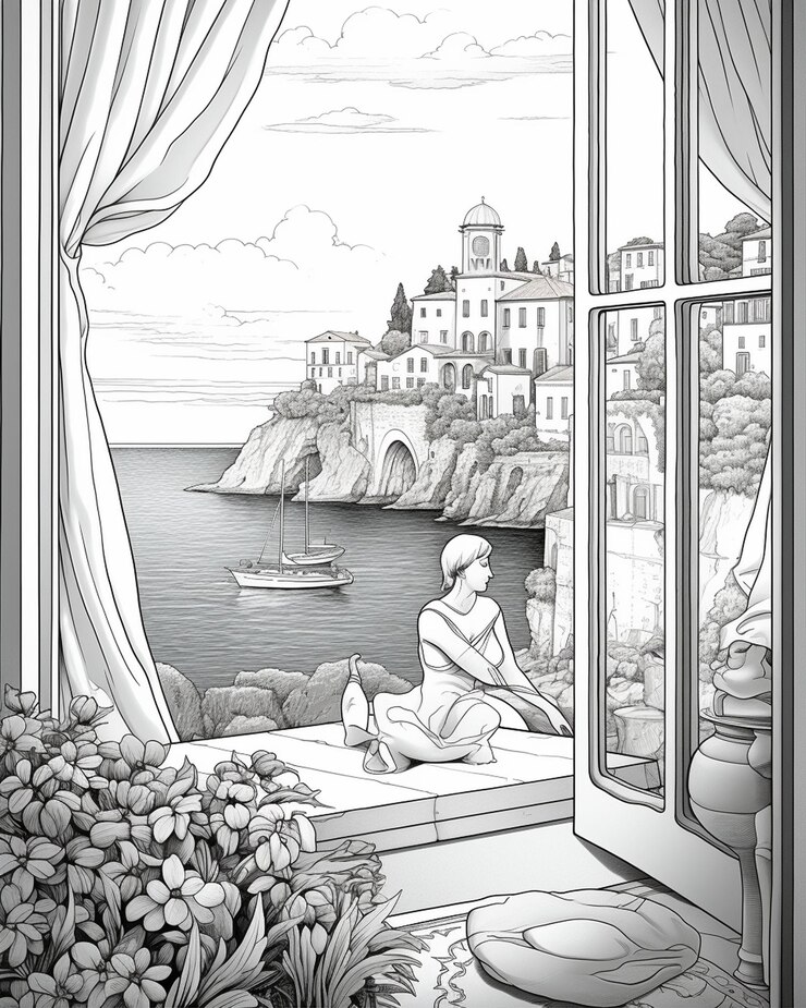 Photo girl drawing pictures coloring pages