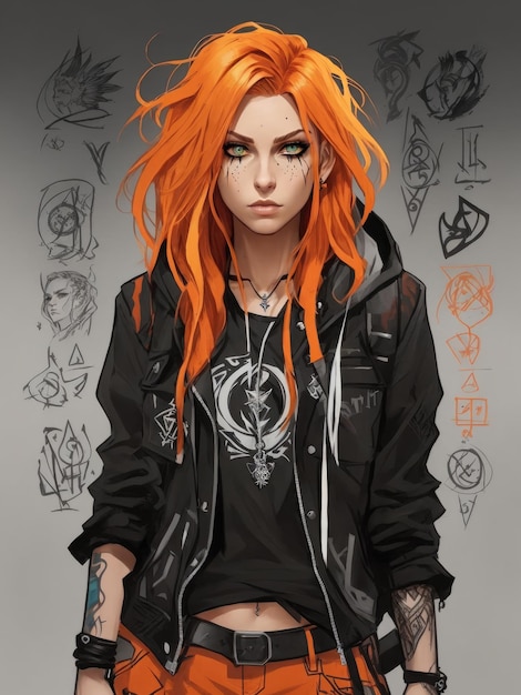 Девушка нарисованная в стиле Аркейн с цветными волосами