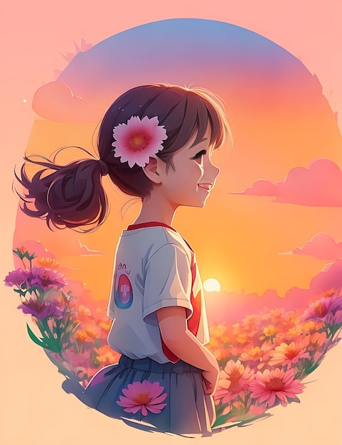 Girl dreaming of flowers