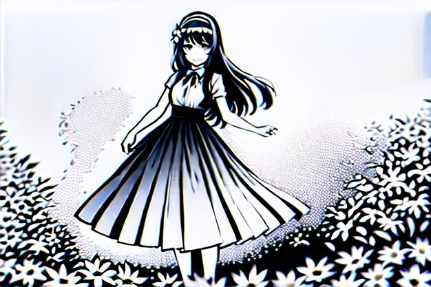 A girl in a dress with a flower pattern