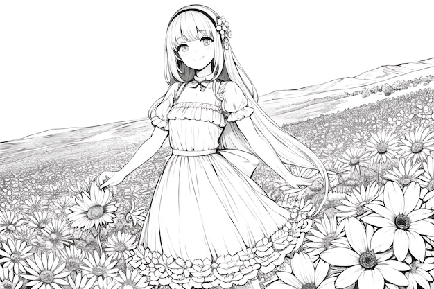 A girl in a dress with flowers