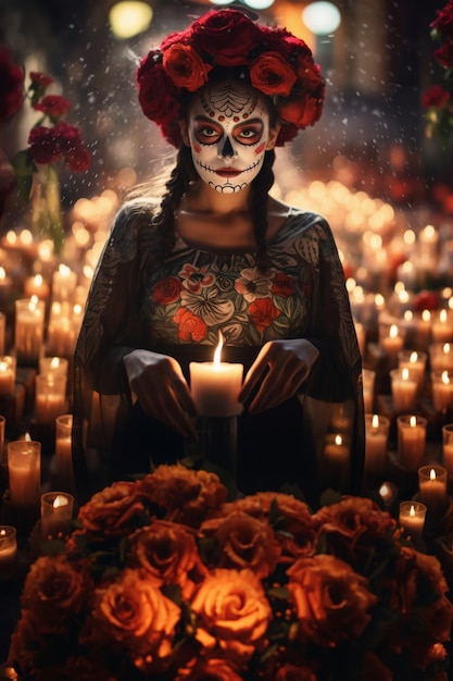 Girl dressed as catrina day of the dead mexico