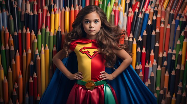 Photo a girl dressed as a superhero standing in front of