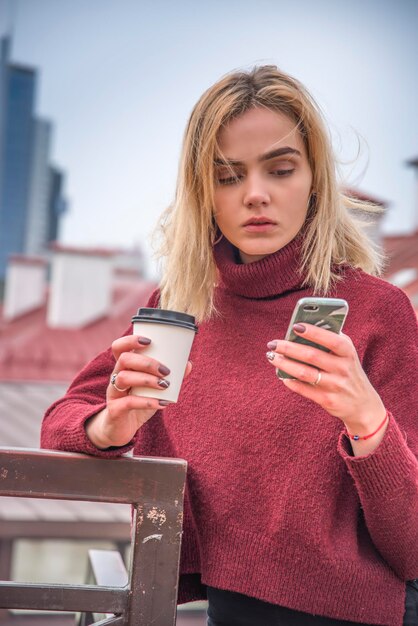 Girl drinks coffee