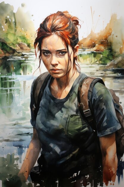 Girl Ellie from the last of us painted watercolor